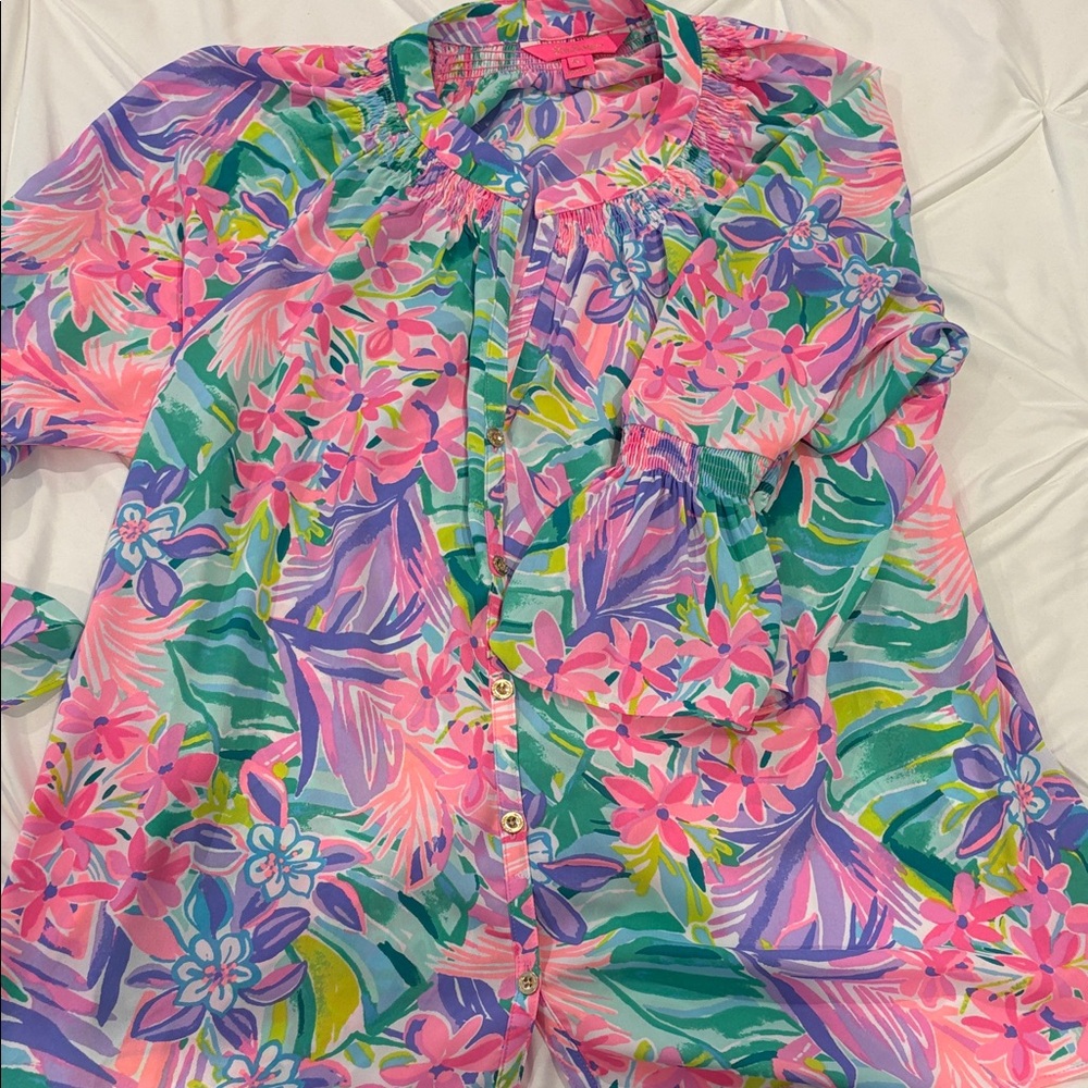NWOT Lilly Pulitzer Pink & Green Floral Blouse Sz XL